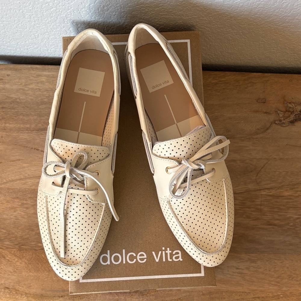 Dolce Vita Ivory Perforated Leather Loafers - Picture 7 of 7